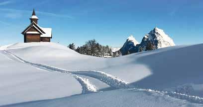 LEICHT Strecke Dauer Aufstieg Abstieg 4 km 1:10 h 150 m 150 m NÜHUSWEIDLI Zusammen mit den Skifahrern und Snowboardern geht es mit der steilsten Standseilbahn der Welt ins autofreie Bergdorf Stoos.