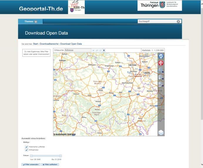 Downloadclient für einzelne Datensätze In Entwicklung für: Luftbilder Digitale Topographische