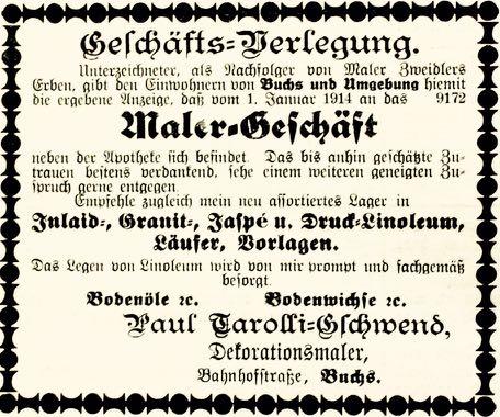 Peter Paul Tarolli-Gschwend ist 1913 als neuer Besitzer in den Lagerbüchern registriert.