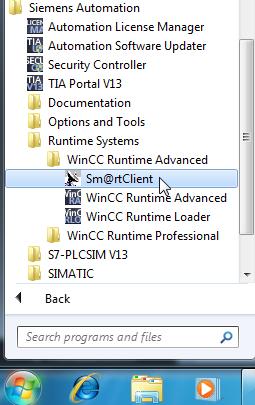 4 Installation und Inbetriebnahme 4.2 Inbetriebnahme 4.2.7 Sm@rtClient Applikation Wenn Sie auf dem PC WinCC Runtime Advanced installiert haben, ist die Sm@rtClient Applikation ebenfalls installiert.