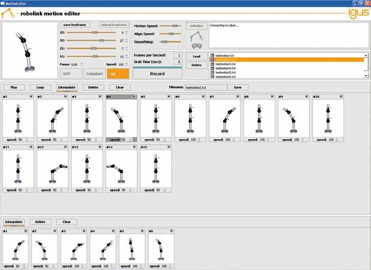 robolink Software robolink Software zur Programmierung von Gelenkarmen: IME (igus motion editor) Für die Ansteuerung von robolink Gelenkarmen gibt es eine große Anzahl von Möglichkeiten.