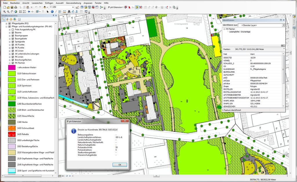 GIS-Komponente (Desktop-GIS ArcMap) Geografisches Informationssystem (GIS) "Karte der Grünanlagen" Nutzung für umfängliche GIS- Bearbeitungen durch die Power-User Karten der Grünflächen und der Bäume