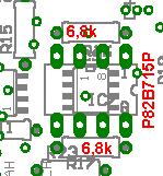 Bestückungsplan: Bestückung ohne I²C-Bus-Extender oder Puffer Hier werden mit Hilfe von Drahtresten von Widerständen Brücken zwischen den Pins 2 und 3, sowie zwischen den Pins 4 und 5 gesetzt.