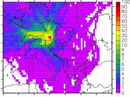 Herkunftsanalyse PM10 Variation von Jahr zu Jahr Abbildung 67: Häufigkeitsverteilung der Rückwärtstrajektorien für Graz, Winter 2003/04.