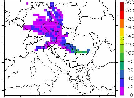 Herkunftsanalyse PM10 Variation von Jahr zu Jahr Abbildung 70: Konzentrationsgewichtete Häufigkeitsverteilung der Illmitz erreichenden Trajektorien, Winter 2000/01.