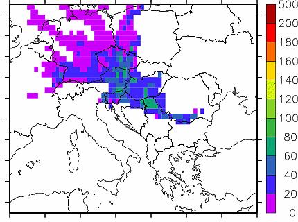 Herkunftsanalyse PM10 Variation von Jahr zu Jahr Abbildung 73: Konzentrationsgewichtete Häufigkeitsverteilung der Illmitz erreichenden Trajektorien, Winter 2003/04.