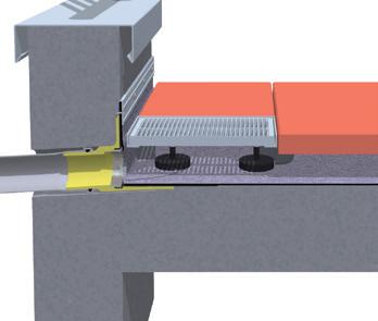 SitaEasy SitaEasy Go Attikaentwässerung Einbaubeispiel A: SitaEasy Attikagully mit aufgestecktem SitaEasy Anschlussrohr und SitaDrain Terra auf einem Balkon mit Plattenbelag.