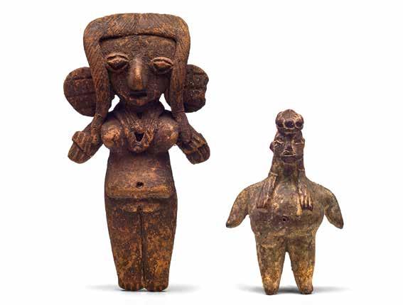 Figur, Michoacan, Mexiko, 300 v. Chr. 100 n. Chr./Figur, Tlatilco, Mexiko, 1200 800 v. Chr. Orangefarbene und beige Terrakotta.