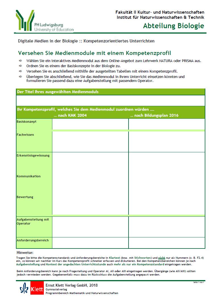 Versehen Sie Ihr Medienmodul mithilfe der ausgeteilten Tabellen