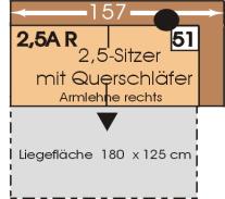 Querschläfer-Funktion, anapes möglich, Liegefläche: 180 x 125 cm 52 2,5A
