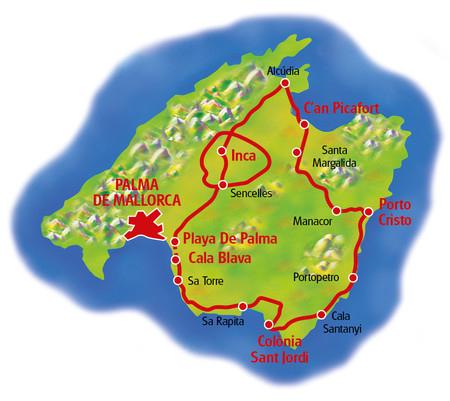 schließen Mallorca - ab durch die Mitte: 1. Tag: Anreise Playa de Palma Vom Flughafen per Taxi ins Start-Hotel. 2. Tag: Playa de Palma Colònia Sant Jordi, ca. 55 km Begrüßung und Toureninformation.