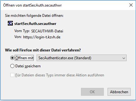 Anwendung Für die Anmeldung bei der KZV Hessen klicken Sie den üblichen Button Zugang mit ZOD-Karte oder Zugang mit Praxisteamkarte. Jetzt wird die Datei startsecauth.
