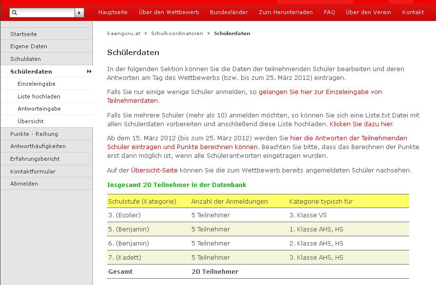 Es erscheint eine Übersicht über die von Ihnen zum Test