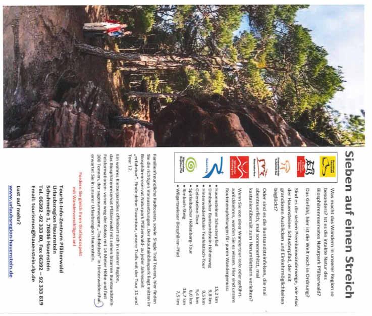 Wallerfangen - 32 - Ausgabe 4/2019 Wandern, Mountainbiken und Klettern in der Urlaubsregion Hauenstein Was macht das Wandern in unserer Region so besonders?