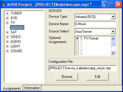 Im M208 Project Manager muss für das oben gezeigte Beispiel die Movie-Player-Einstellung Source Select : Local 1 verwendet werden.