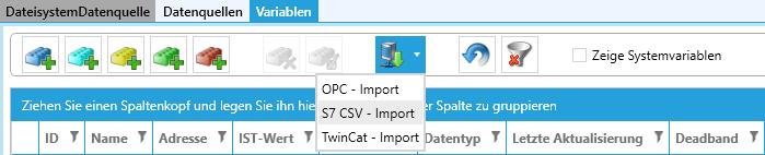 7 Variablen importieren Auch wenn Sie eine Datei ausgewählt haben, welche bereits Variablen enthält, stehen Ihnen diese nicht sofort zur Verfügung.