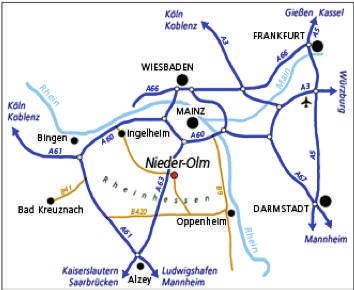 Anreise: Mit dem PKW: von Mainz: am Kreuz Mainz-Süd auf die A63 Richtung Alzey/ Kaiserslautern am Anschluss Nr.