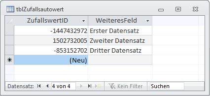 Wenn Sie in die Datenblattansicht wechseln und einige Datensätze eingeben, sieht das Resultat wie in Bild 14 aus.