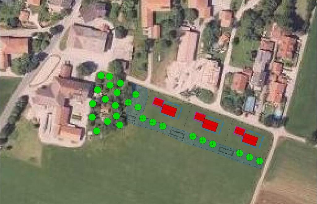 Abb. Darstellung der möglichen Überschwemmungsfläche Die großzügigen Grünflächen, zwischen den Gebäuden werden als Möglichkeit gesehen, aus dem Feldbach ausuferndes Hochwasser schadlos für die