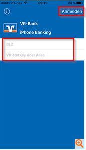 2. Geben Sie die Bankleitzahl der Volksbank Eifel eg 586 601 01 sowie den neuen VR-NetKey (Brief 1) ein. 3.