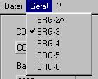 2 Bedienung von SRG2,3,4,5,6-Steuerung 2.1 Gerät einstellen Im Menüpunkt Gerät muß eingestellt werden, welches Gerät (SRG-2, SRG-3, SRG-4, SRG-5 oder SRG-6) bedient werden soll.