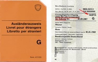 Ausweis G EU/EFTA und Drittstaaten (Grenzgängerbewilligung) 5 Jahre Gültigkeitsdauer bei Arbeitseinsätzen ab einem Jahr Dauer Wöchentliche Rückkehrpflicht (1x wöchentlich an Hauptwohnsitz)