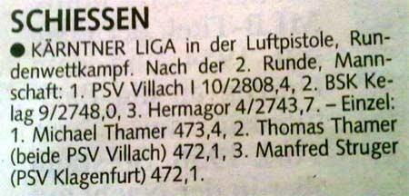 PSV Villach, 14 Punkte (4190,9), 2. BSK Kelag 10 (3223,5), 3. LPSVK 7 (4135,8), 4. SV Hermagor 6 (4121,6), 5.