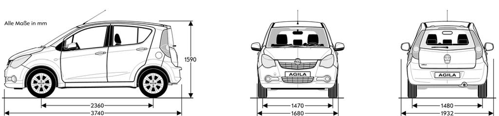 10 Technische Daten Opel Agila Gewichte und Achslasten in kg Maße und Gewichte Leergewicht inkl.