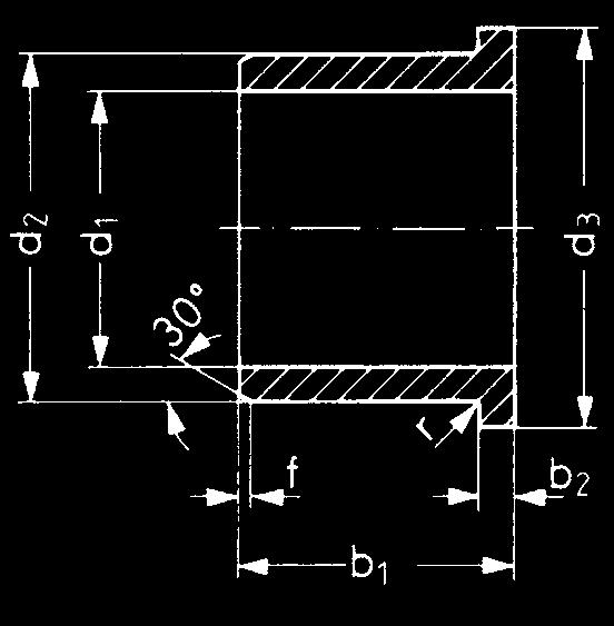 Innendurchmesser d1 Inch mit Bund (Form F) Werkstoff Abmessungen [Inch] Bestellnummer d1 d2 b1 d3 b2 d1* Einpressbohrung Wellenmaße max. min.
