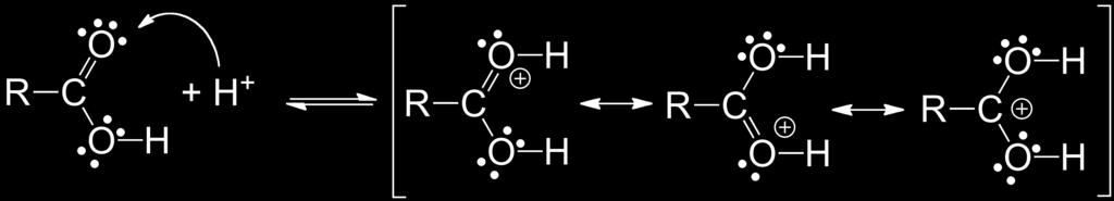4.2 Mechanismus der sauren Veresterung Protonierung der Carbonsäure Ausbildung mesomerer