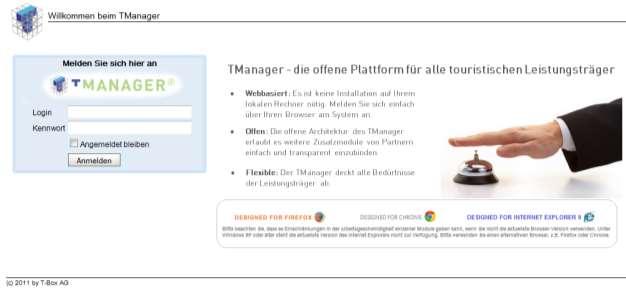 Oder direkt über die Einstiegsmaske: http://tmanager.tomas.travel. Abbildung 2: Einstiegsmaske TManager 2.1.