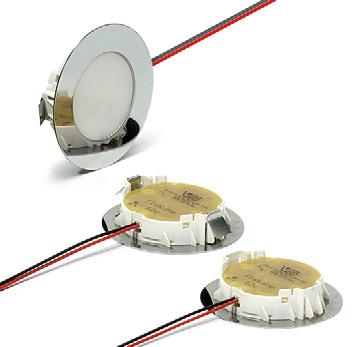 FlatLine 700 ma Kompletter LEDSpot ausgestattet mit Kühlkörper, Technische Merkmale Metallrahmen, rund LEDSpot mit 5 LEDs Abstrahlwinkel: 60 CRI R a: 80 Mit Stecker Einrastnasen oder klammern für