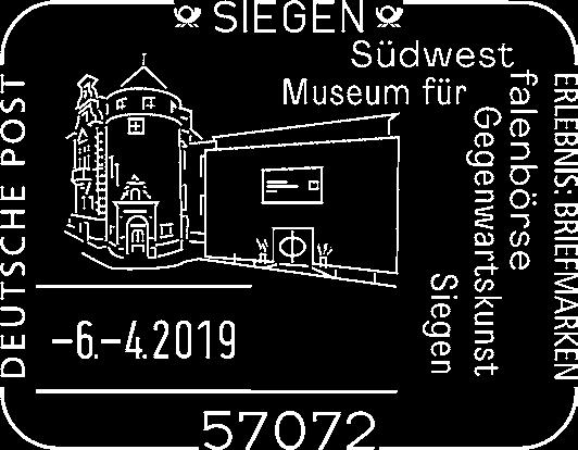 151, 57072 Siegen ARGE Südwestfalenbörse c/o Wilfried Lerchtein, Heideweg 8, 57250 Netphen Rechteck Deutsche Post / Erlebnis: Briefmarken / Südwest / falenbörse / Museum für / Gegenwartskunst /