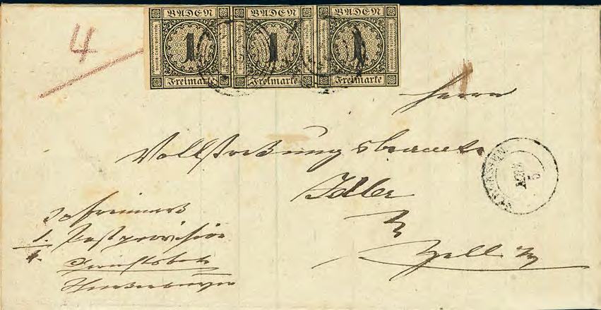 Vertreterdrucksache nach Engen, ein hervorragend schönes Poststück, sign. Pfenninger, Befund Stegmüller 1b 6 1.000, 28P 1 Kr. a.