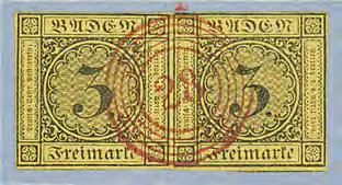 28 Durlach auf Briefstück 2b 100, 3 Kr. a. gelb, unten 4 mm Bogenrand, senkr.