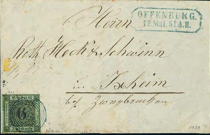 Ausgaben 1851 1858 39 82P 6 Kr. a. gelbgrün, Prachtstück auf unkpl.