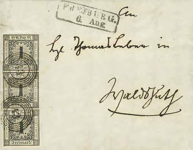 Briefstück mit Stempeln 43 Freiburg 5 250, 138P 1 Kr.