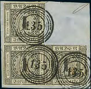 58 Ausgaben 1851 1858 143P 1 Kr. schwarz, 3 Kr. a.