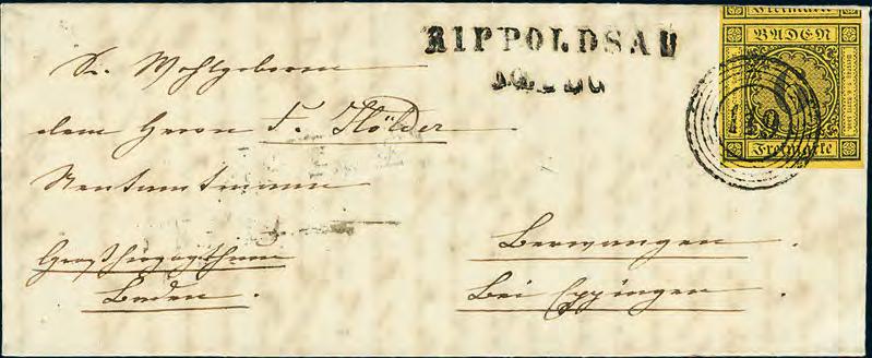 Ausgaben 1851 1858 67 170P 6 Kr. a. gelb, sehr breitrandig (unten kl.