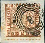 Dreierstreifen, ex Sammlung Burrus, Attest Stegmüller 15ba 4.000, 257P 9 Kr.