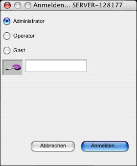 ANWENDUNG COMMAND WORKSTATION, MACINTOSH EDITION 45 4 Klicken Sie auf den Namen des Servers, um ihn zu markieren. Klicken Sie danach auf das Schlüsselsymbol oder auf Anmelden.