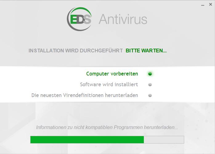Installation Nachdem Sie die Endbenutzer Lizenzvereinbarung akzeptiert haben, wird EDS antivirus auf Ihrem Computer installiert.