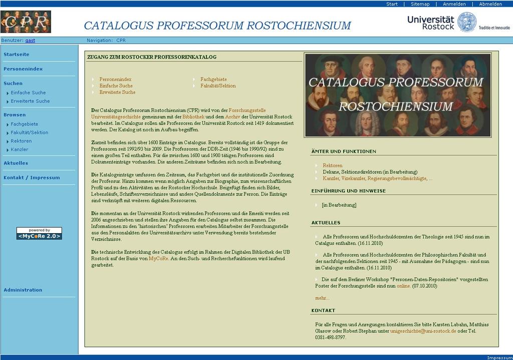 Catalogus Professorum Rostochiensium (CPR) Nachweis von Professoren der Universität Rostock zurzeit