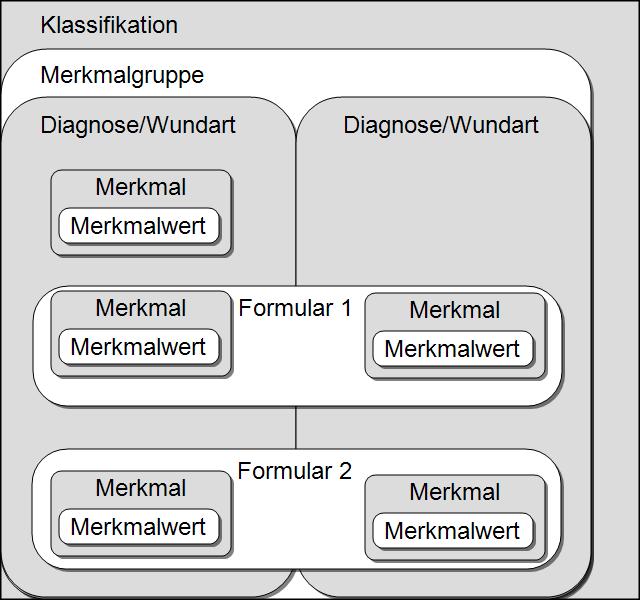 1 Allgemeine Informationen - 1.2 Aufbau einer Klassifikation Abb. 1: Aufbau einer Klassifikation Klassifikation Die Klassifikation beinhaltet alle Informationen zu den Diagnosen und Wunden.