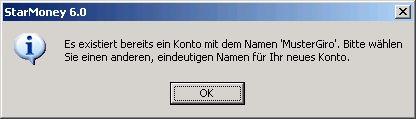 Hinweis für den Benutzer Sollten Sie diesen Hinweis erhalten, überprüfen Sie bitte den Kontonamen.