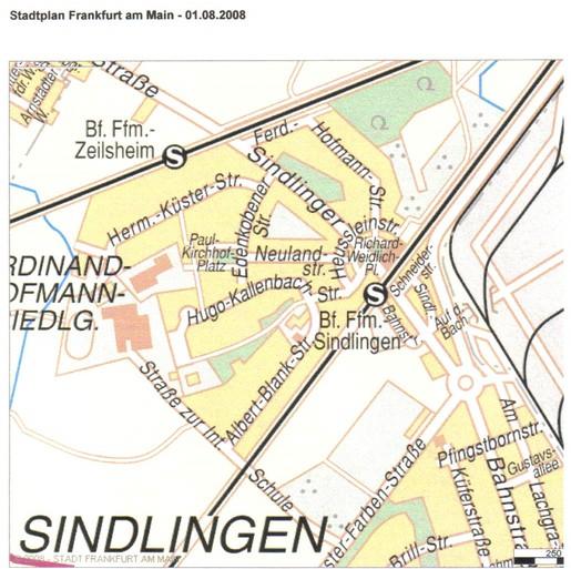 So finden Sie den Spielort! Haus Sindlingen (direkt an der S-Bahnlinie 1) Richtung: Wiesbaden Sindlinger Bahnstraße 124, FFM.