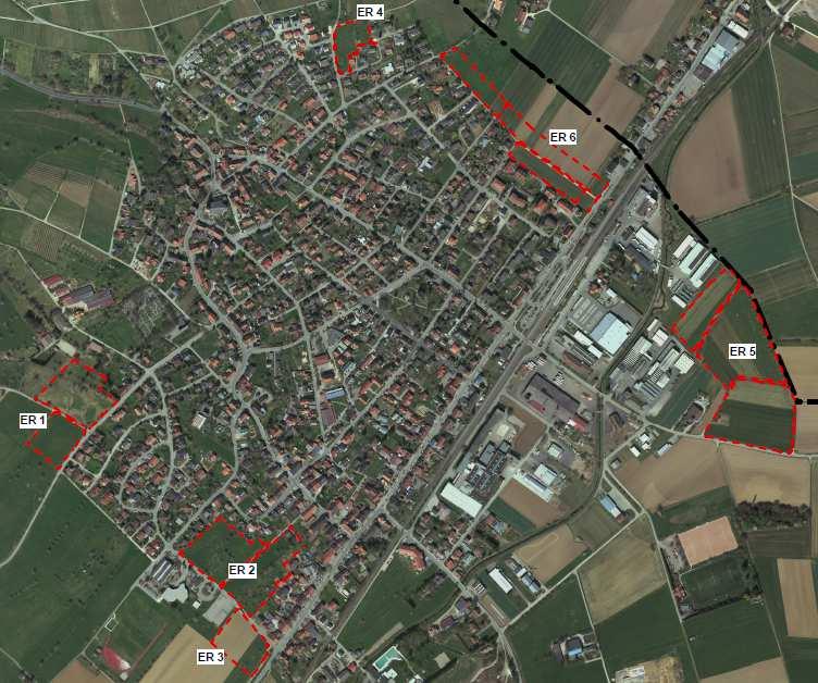 5.2 Gemeinde Erzingen Abb. 4: Lage der Planungsgebiete Die Planungsgebiete Erzingen 1-6 liegen in unterschiedlichen Ortsrandlagen von Klettgau-Erzingen (Abb. 4).