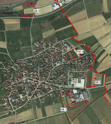 5.3 Gemeinde Geißlingen Abb. 7: Lage der Planungsgebiete Die Planungsgebiete Geißlingen 1, 2, 3 und 5 liegen in unterschiedlichen Ortsrandlagen von Klettgau-Geißlingen (Abb. 7).