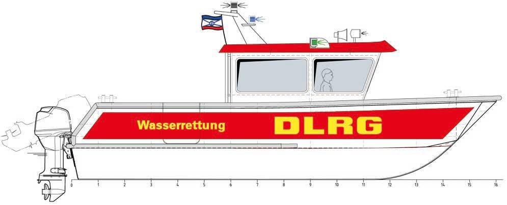 1.5.6 Kennzeichnung von DLRG-Motorrettungsbooten Für die Kennzeichnung und Beschriftung von DLRG-Motorrettungsbooten gelten die bundesweit gültigen Gestaltungsgrundsätze der DLRG (Handbuch Corporate