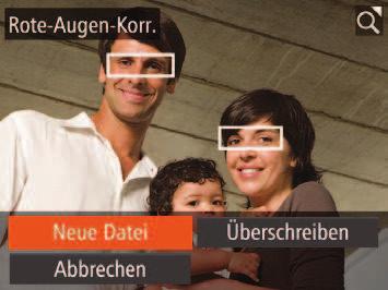 3 Korrigieren Sie das Bild. zdrücken Sie die Taste <m>. zvon erkannte rote Augen werden nun korrigiert. Rahmen werden um die korrigierten Bildbereiche angezeigt.